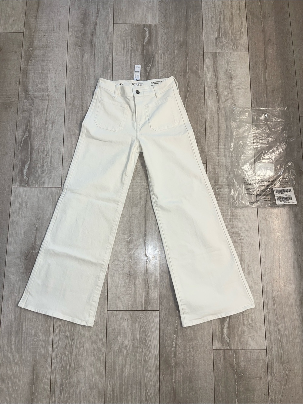 🪞🕊️NWT J. Crew Wide-Leg White Denim Trouser High Rise Stretch 25P🕊️🪞